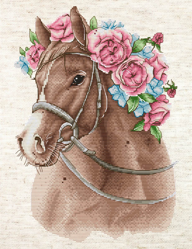 Kit de broderie Cheval Avec Des Fleurs