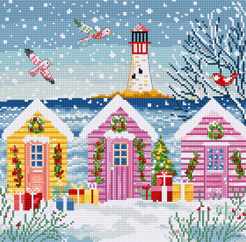 Borduurpakket Letistitch Snowy Sea Cottages L9915