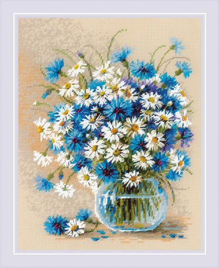 Borduurpakket Riolis Daisies and Cornflowers RI-2249