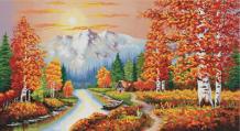 Voorbedrukt borduurpakket Needleart World A Flaming Sunset NW-NC940-067 - herfst