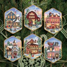 Miniatuur borduurpakket Ornament Christmas Village set van 6 - 8785