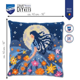Kruissteekkussen Meisje met de Maan