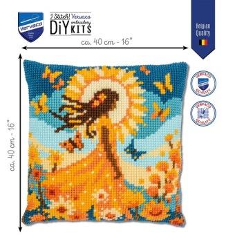 Kruissteekkussen Meisje met de Zon